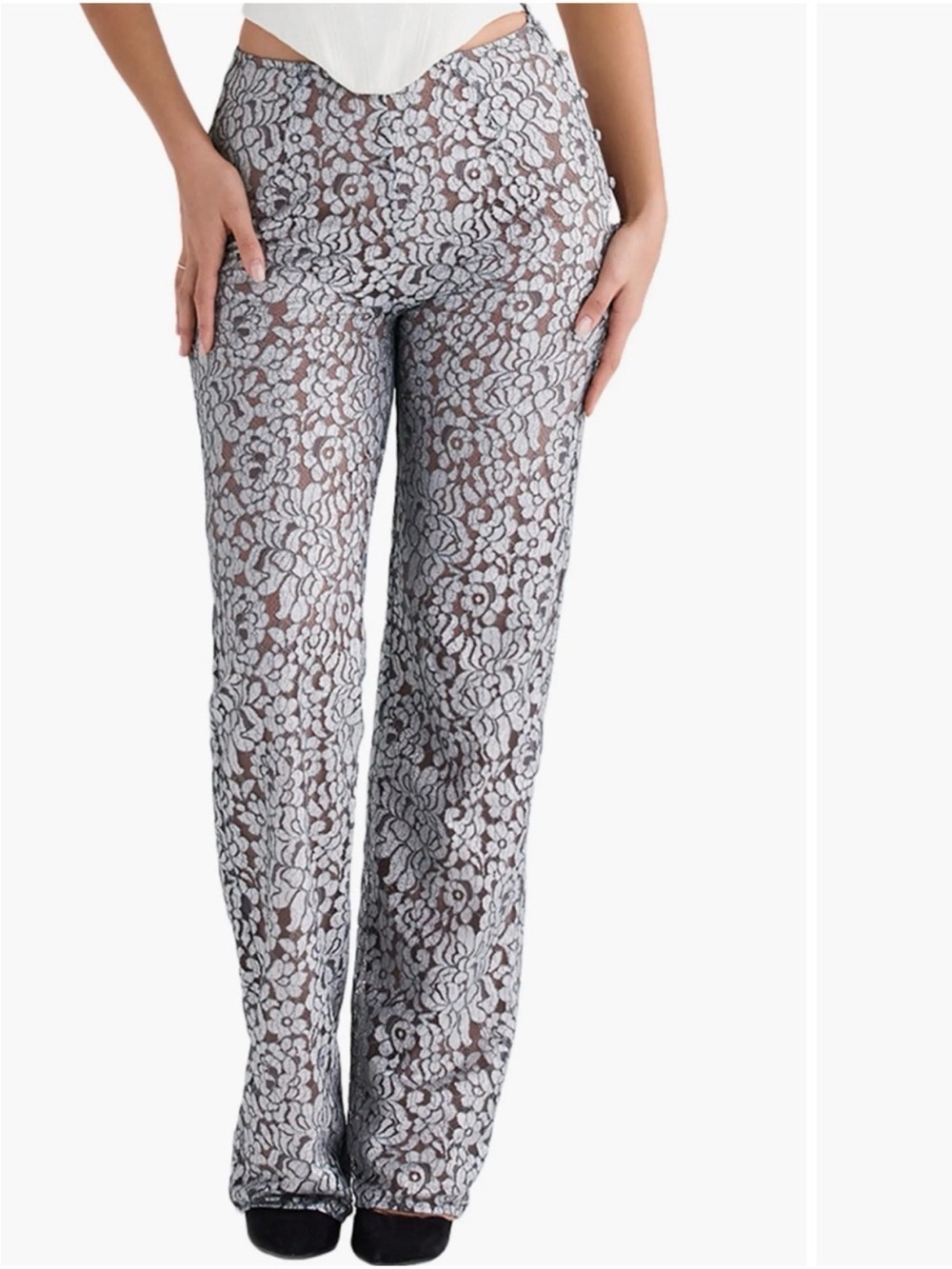 House of CB London Mara Metallic Lace Straight Leg Pants Small